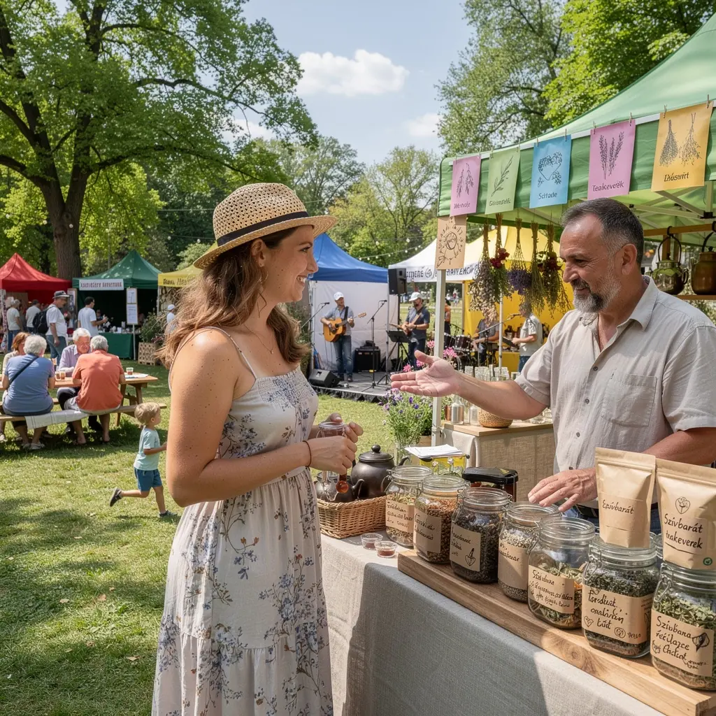 Szép teáscsésze, amelyben gyógytea gőzölög, természetes környezetben.